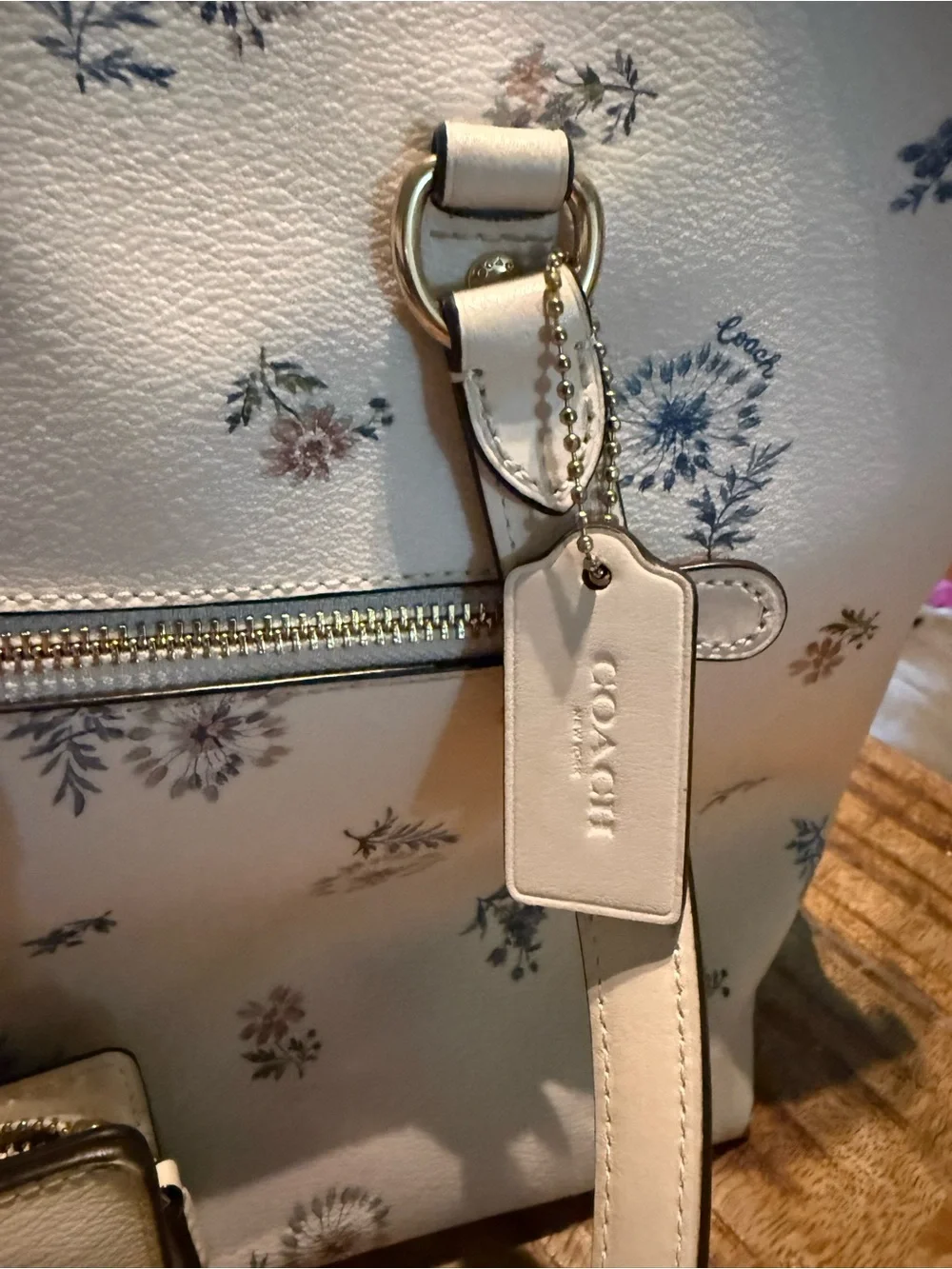 Coach Cream Floral Leather Tote with Matching Wallet